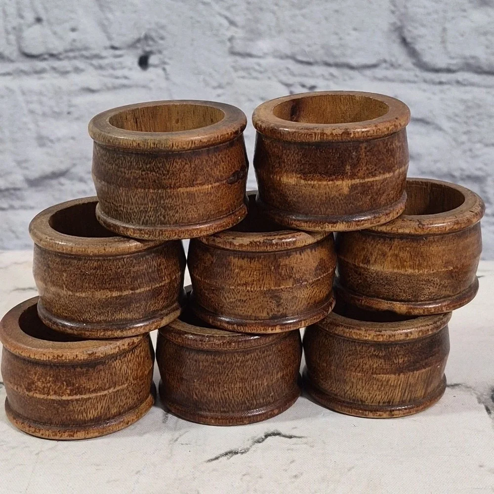 VTG Wood Napkin Rings MCM Set Of 8 Minimalist Eco-Friendly Boho‎ Table Decor